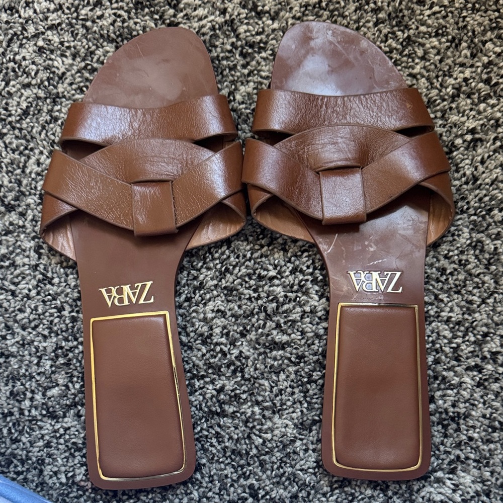 Zara Chestnut Leather Slides